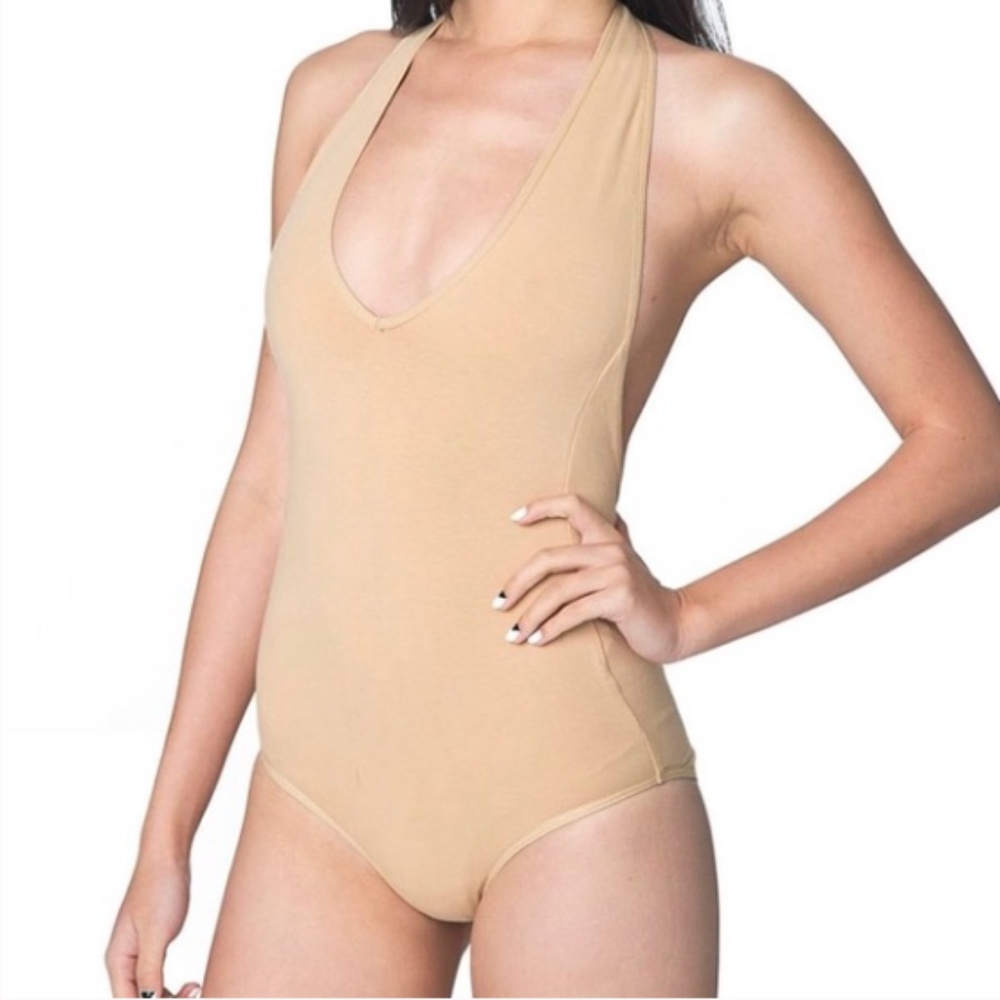 AMERICAN APPAREL Nude V neck Bodysuit